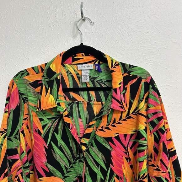 Catherine's Tropical Hawaiian Short Sleeve Shirt Blouse 2XWP Orange Pink Green - Picture 2 of 9